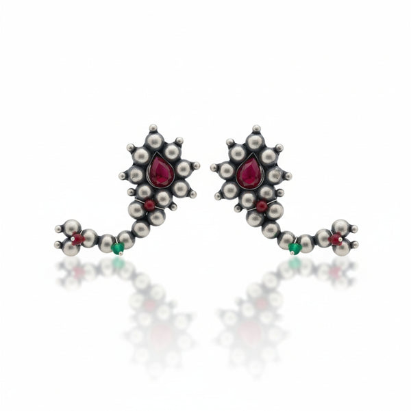 Itihaas Maharashtrian Nath Stud Earrings ( Motif size : Big ) | 92.5 Silver