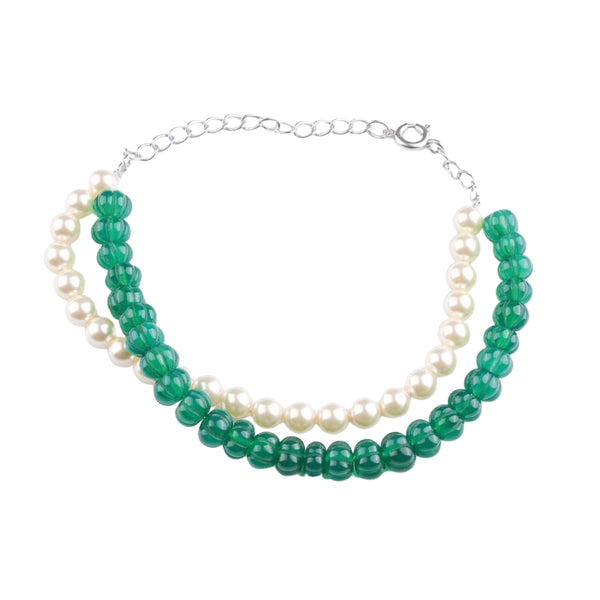 Green Onyx & Pearl Silver Bracelet (Project Handmade)