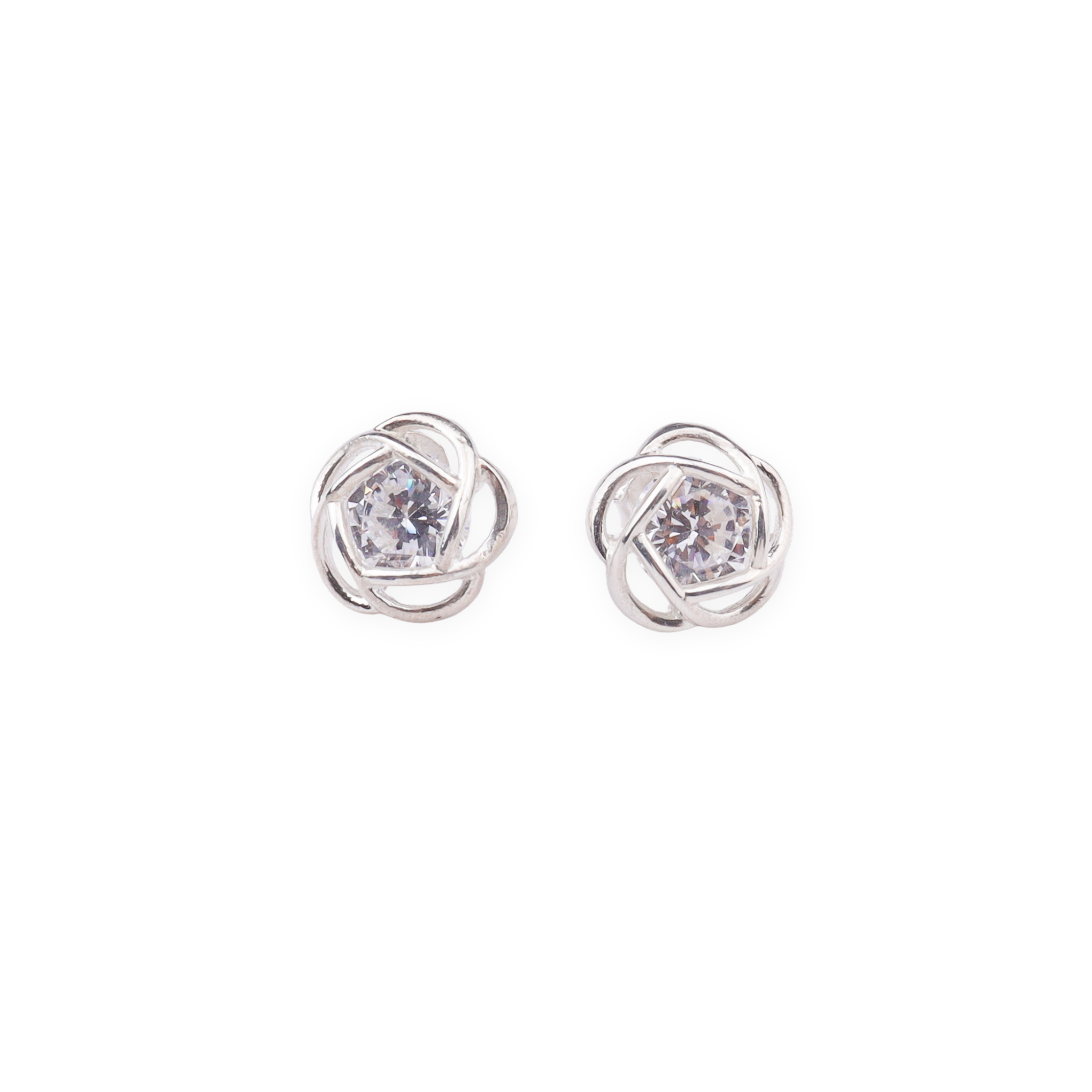 Silver Solitaire Flower Earrings