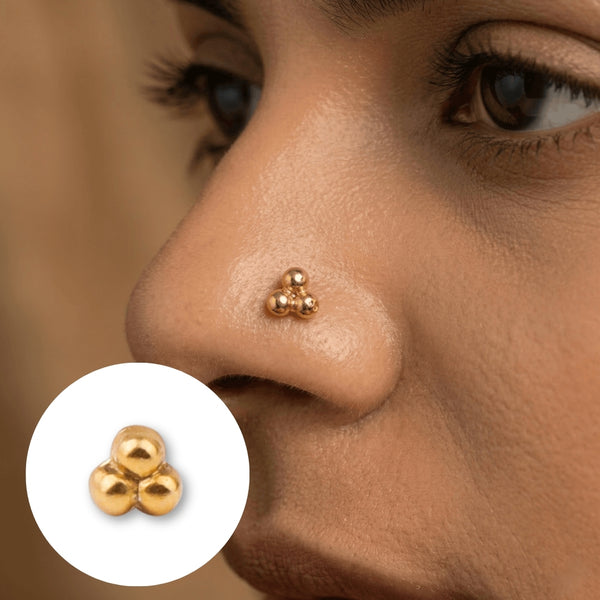 Handmade Silver Pyramid Nose Pin – Pierced | 22K Gold-Plated