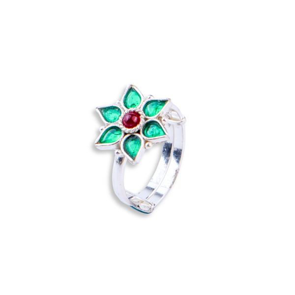 Green Nakshatra Flower Ring | CZ | 92.5 Silver