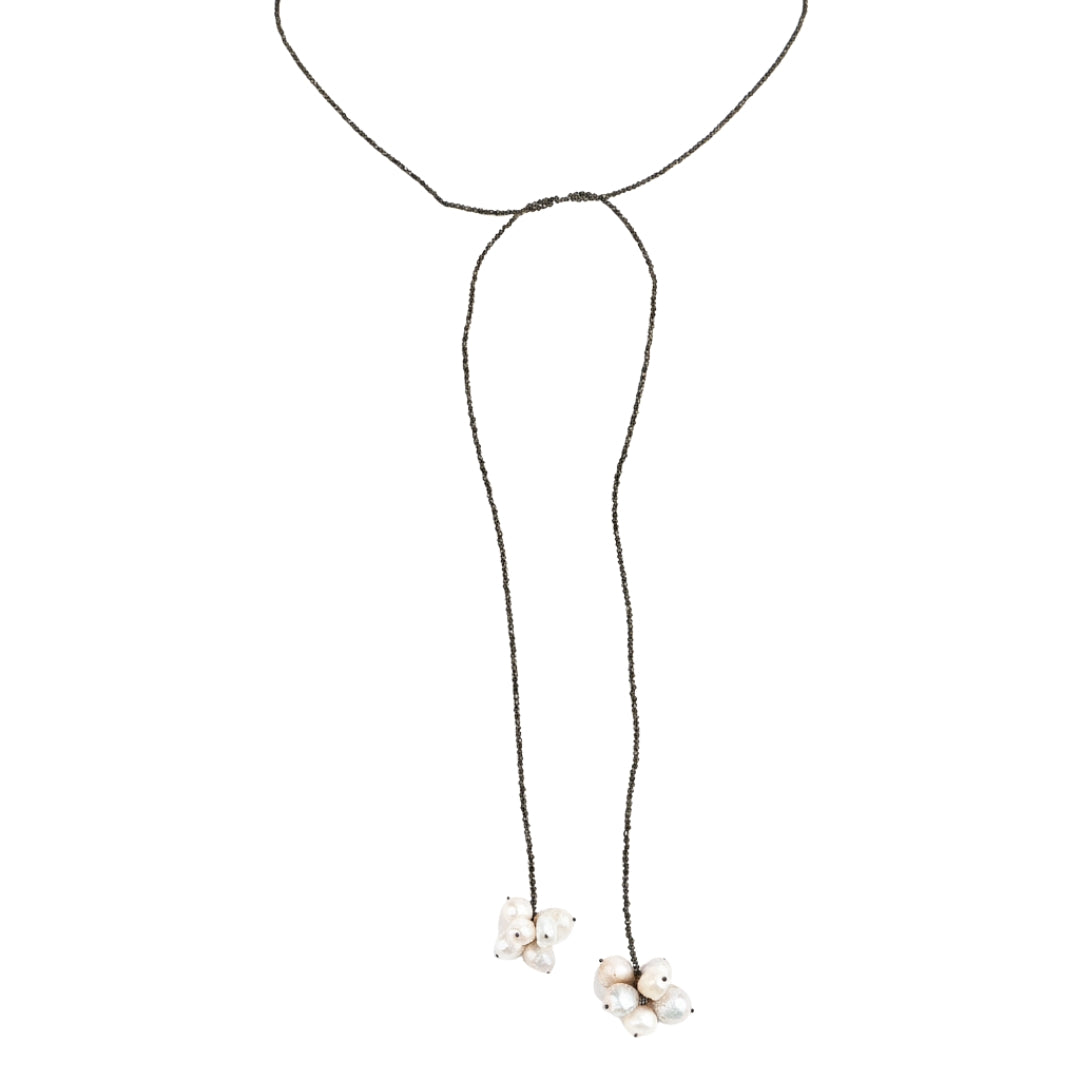 Silver tie and wear necklace with pyrite stones in 92.5 sterling silver