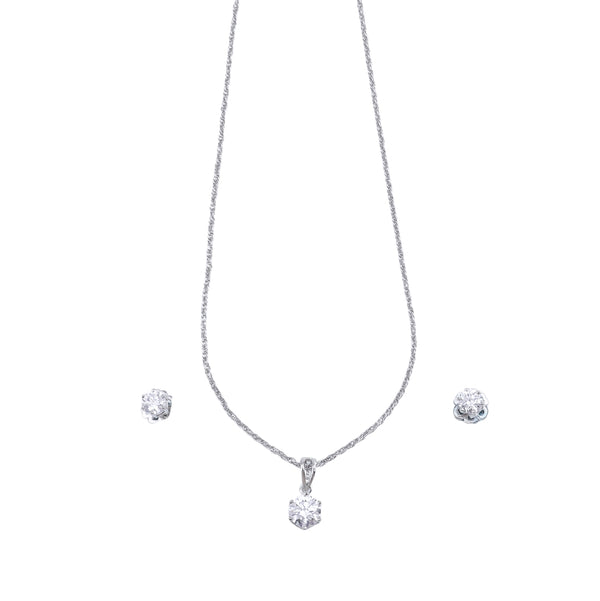 Silver CZ pendant and earrings set with solitaire design and cubic zirconia sparkle