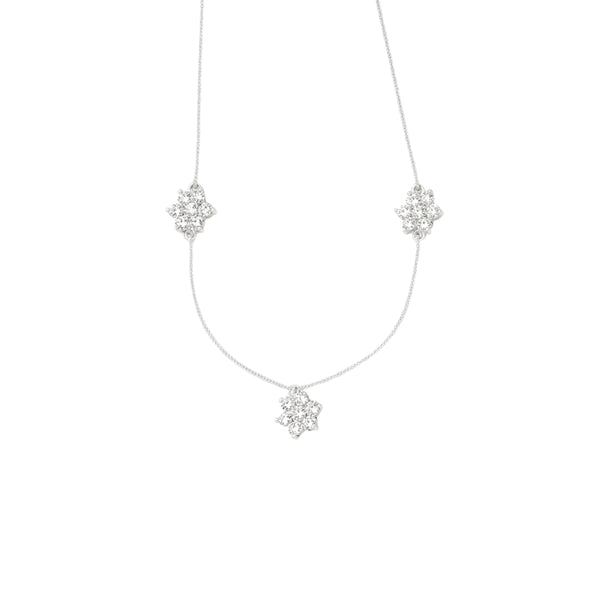 Silver CZ flower necklace with multi motif design