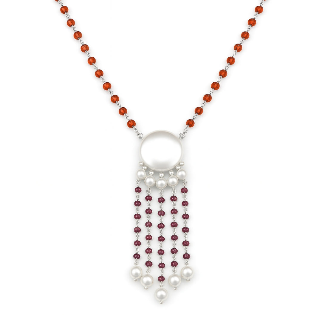Luxe Necklace - Carnelian, Rhodonite & Pearls