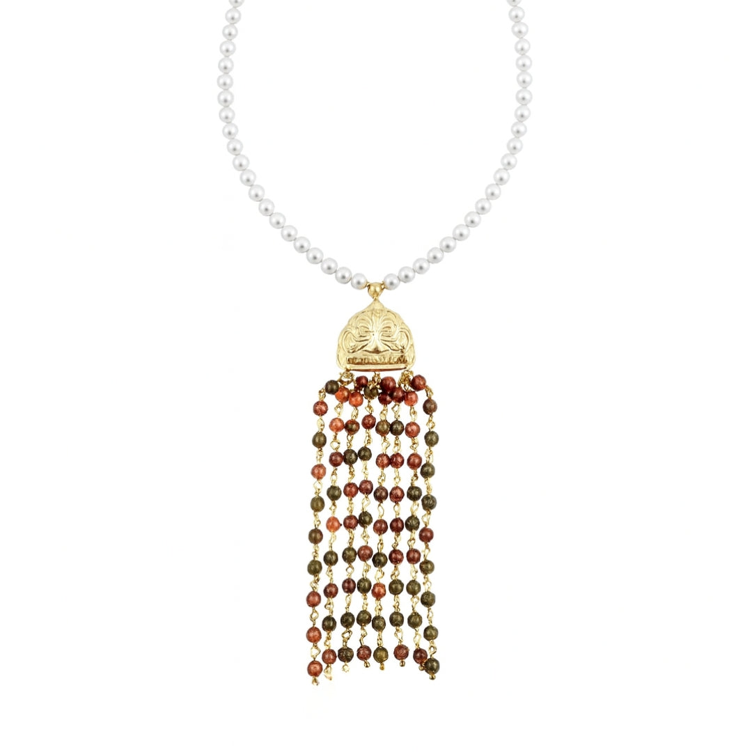 Luxe Necklace - Swarovski Pearls and Unkite Stones