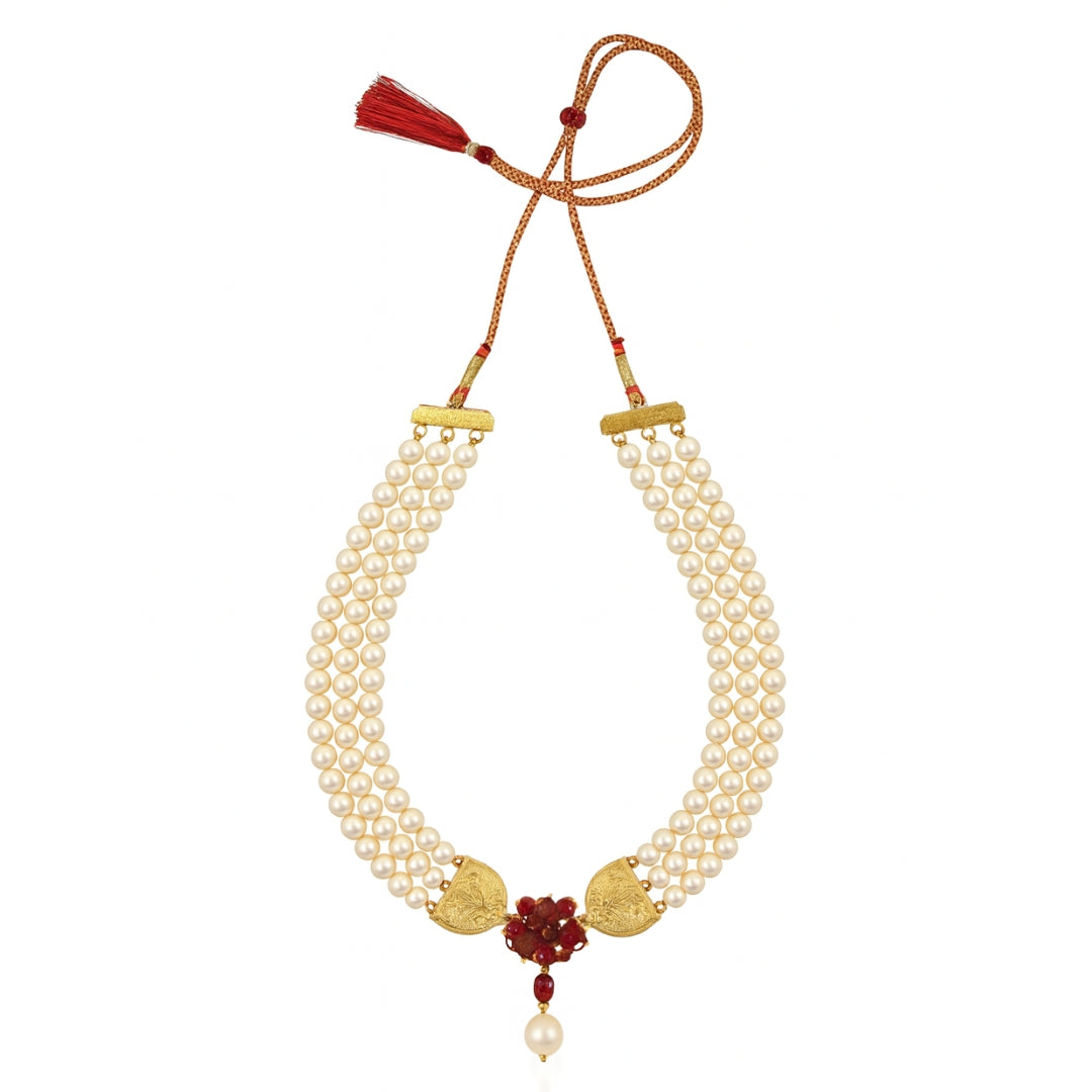 Luxe Necklace - Fresh water Pearls and Ruby