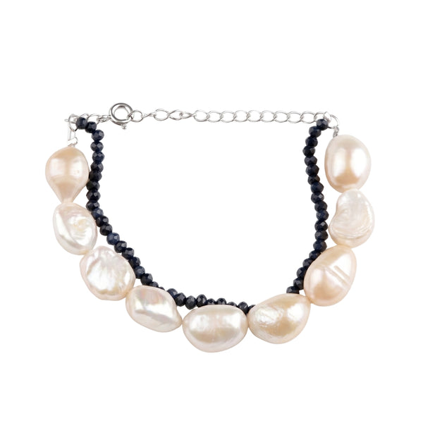Freshwater Pearl & Blue Jade Silver Bracelet (Project Handmade)