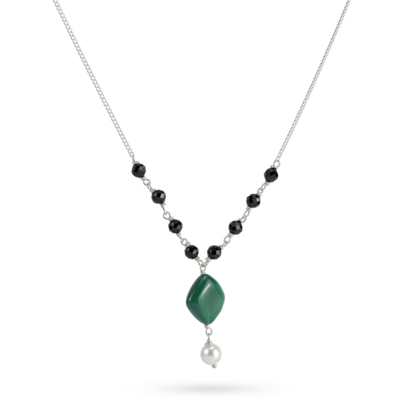 Green Onyx, Black Spinel & Pearl Silver Chain Mangalsutra (Project Handmade)
