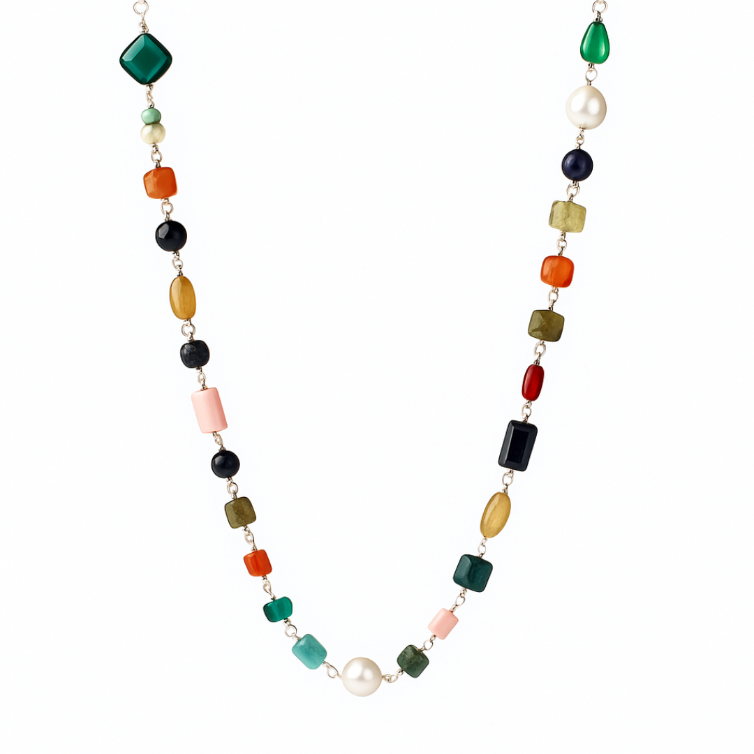 Silver Multicolor Ganthan Necklace (26 inch)
