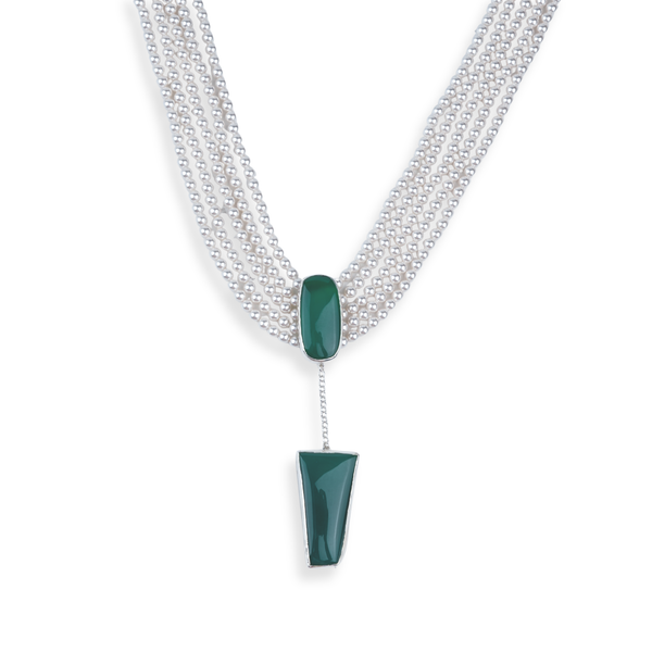 Luxe Necklace – Green Onyx & Pearls