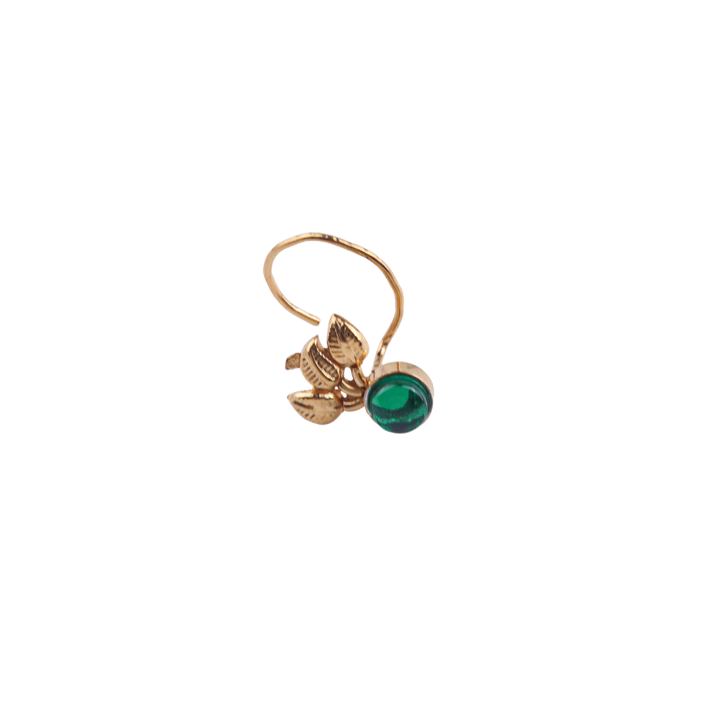 Green Petalfall Pierced Nose Pin | 22K Gold-Plated (Large)
