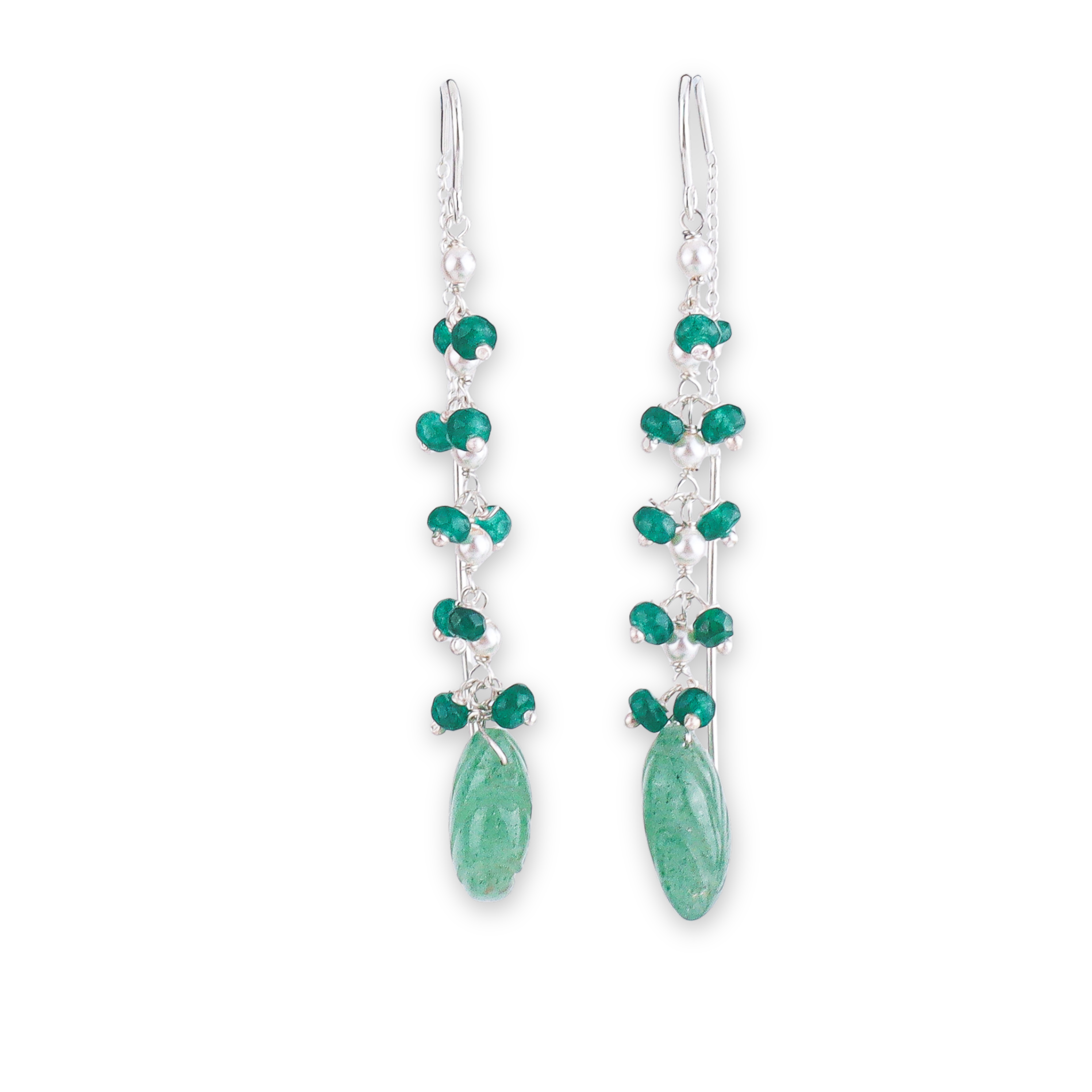 Russian Quartz & Green Onyx Sui Dhaaga Branch Earrings
