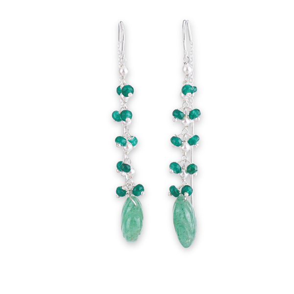 Russian Quartz & Green Onyx Sui Dhaaga Branch Earrings