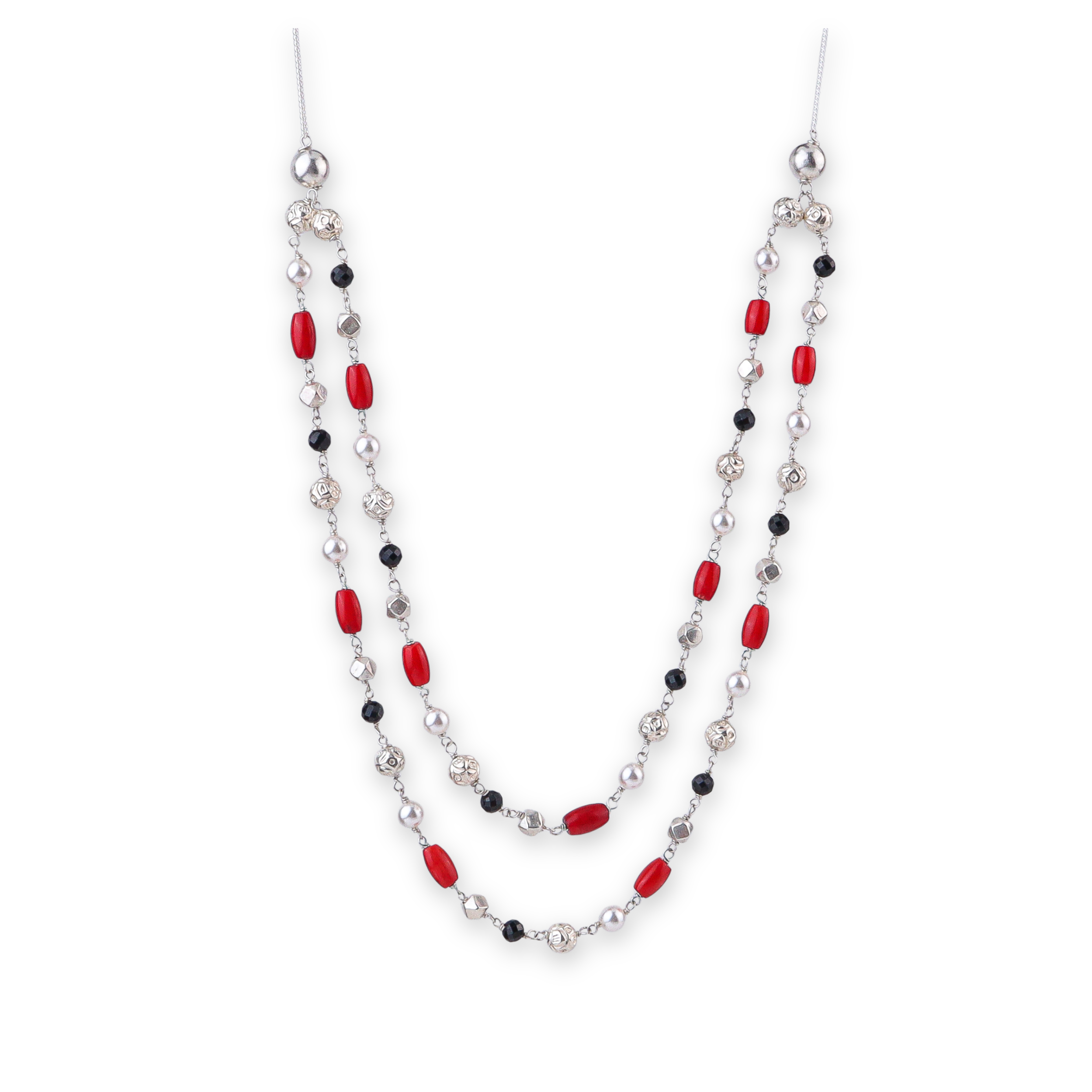 Double Layer Coral, Pearl, Mohanmaal Bead, Ashtapailu & Black Spinel Ganthan