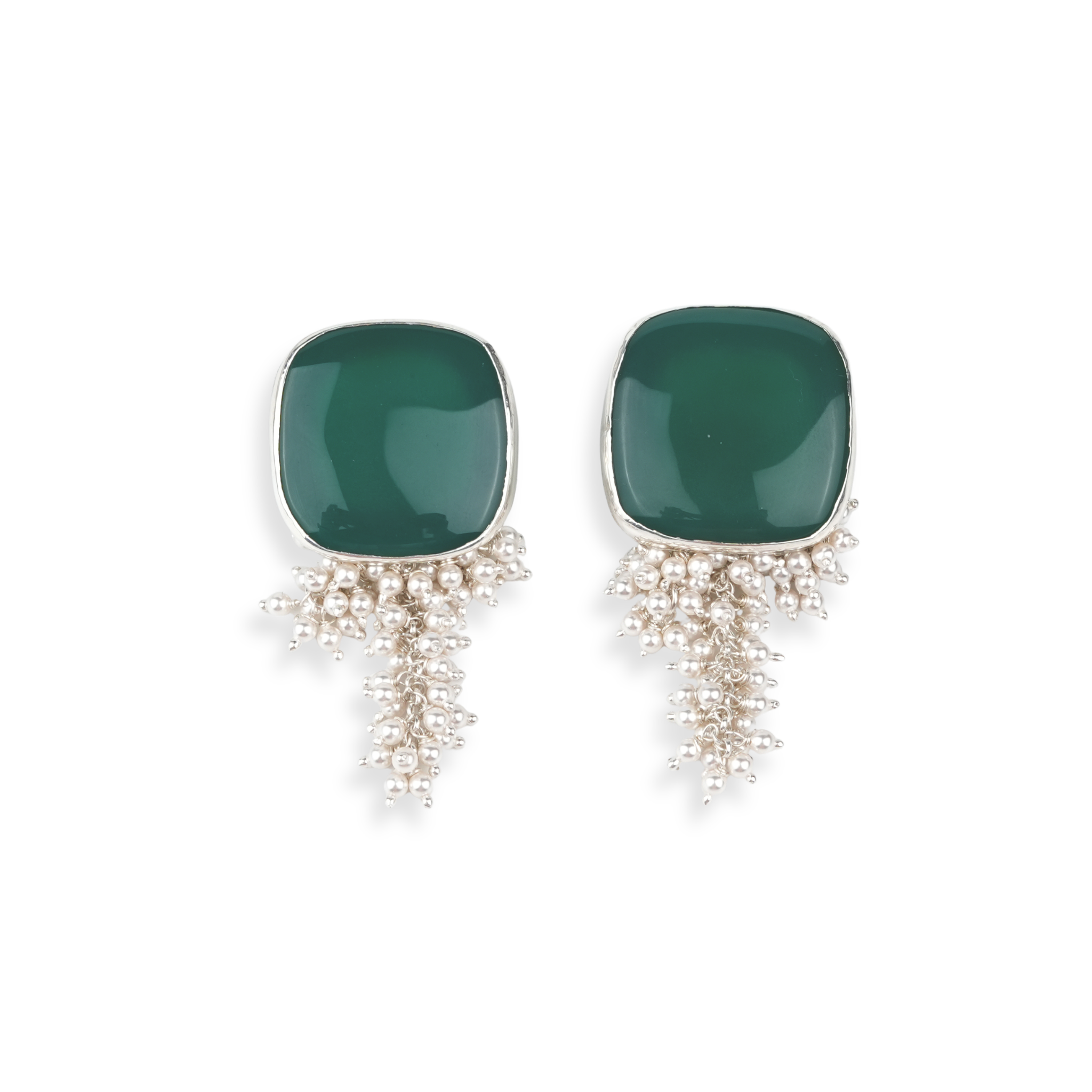 Luxe Earrings – Green Onyx & Pearl Bunch
