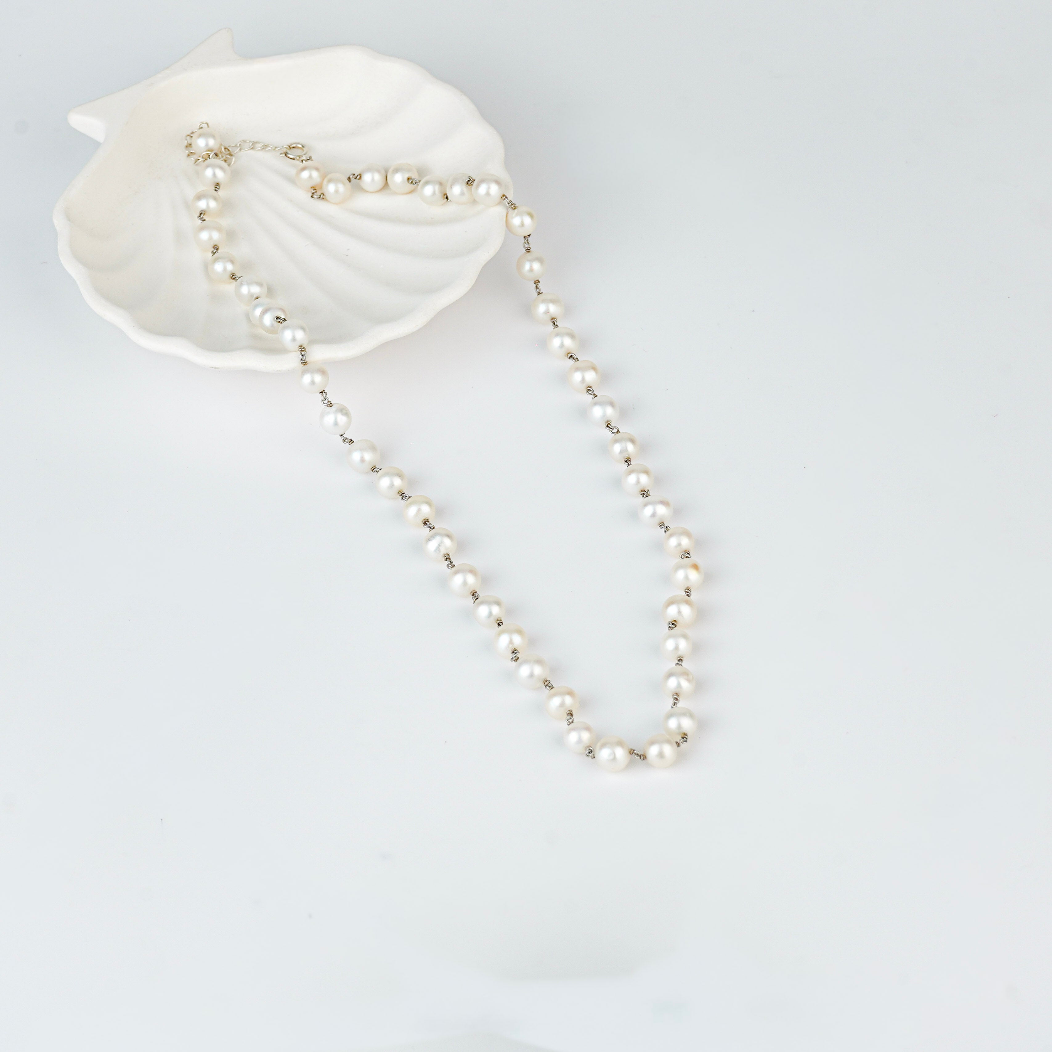 Silver Necklace with Pearls