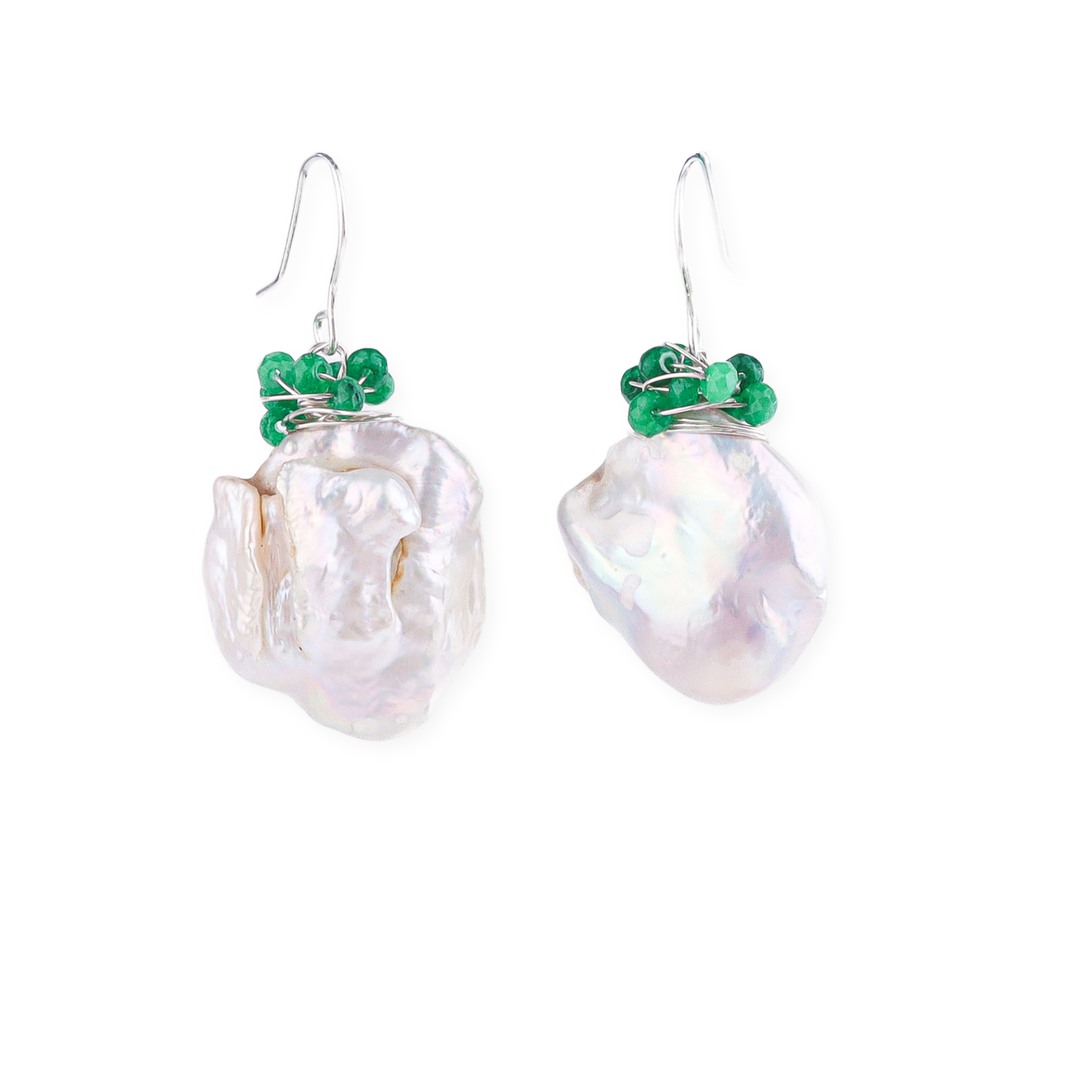 Baroque Pearl & Green Agate Silver Earrings (Project Handmade)