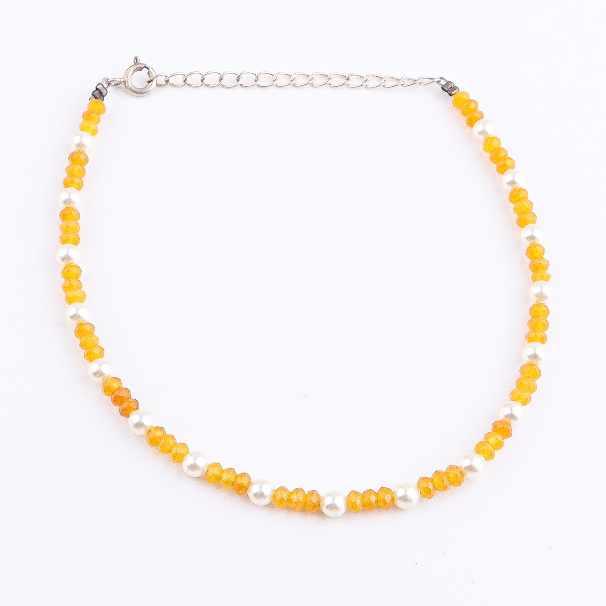 Yellow Jade & Pearl Anklet | 92.5 Sterling Silver