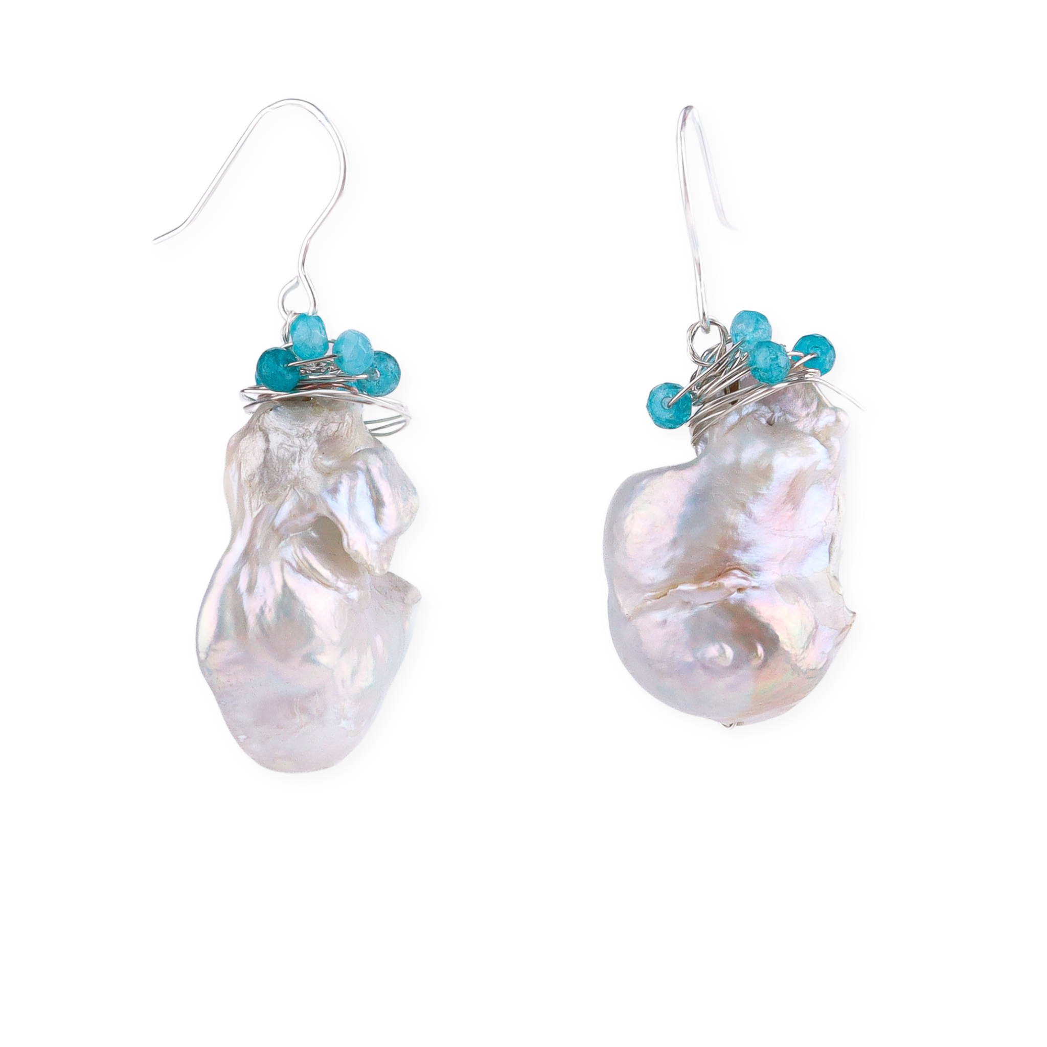 Baroque Pearl & Lace Blue Agate Silver Earrings (Project Handmade)