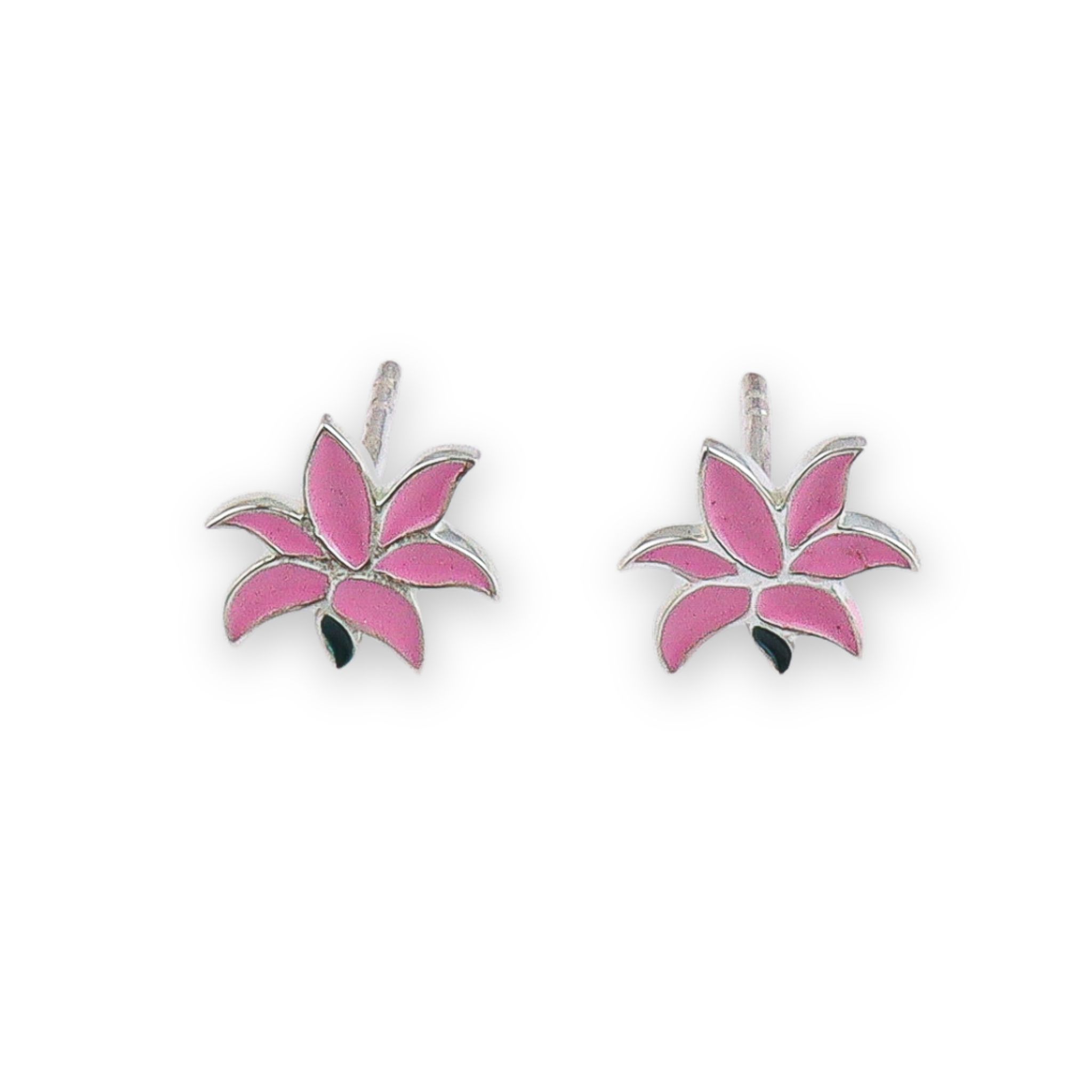 Pink Lily Enamel Studs | 92.5 Silver