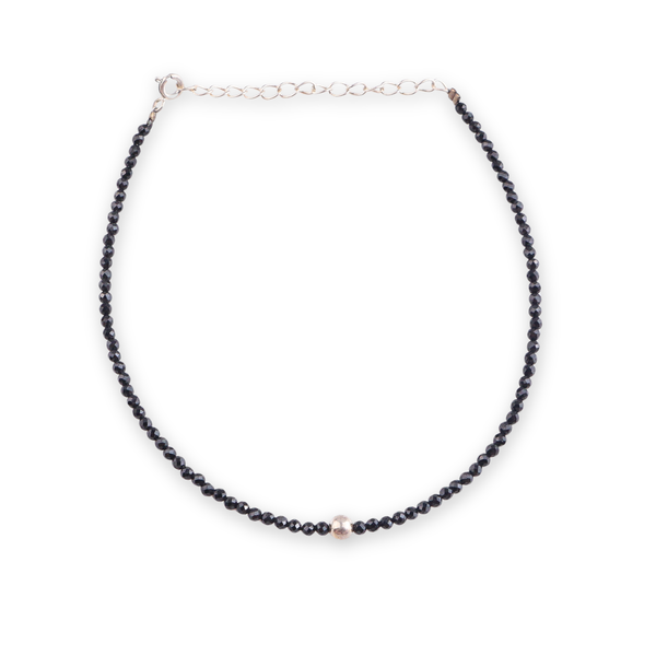 Black Spinel & Silver Beads Anklet