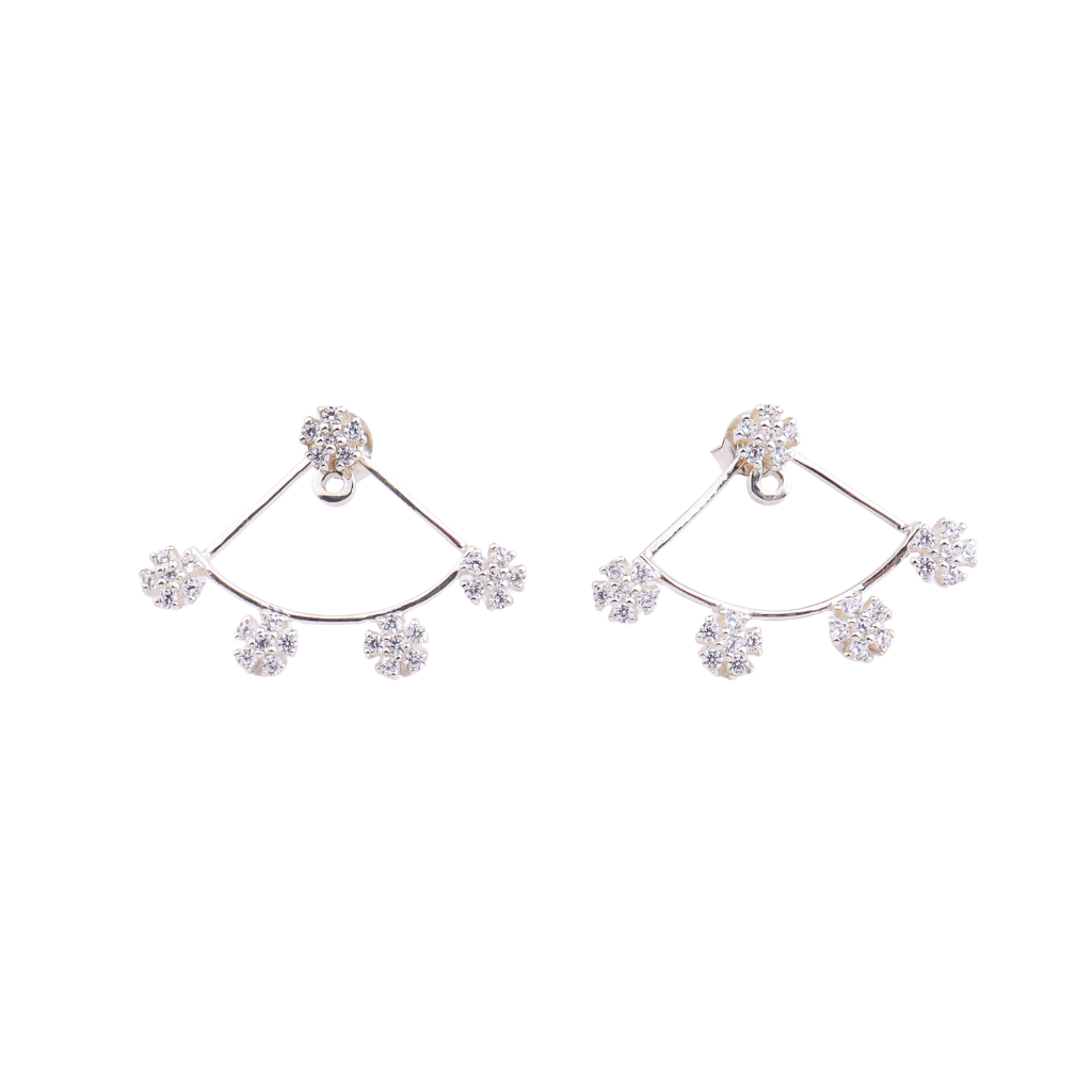 Flower CZ Jacket Earrings