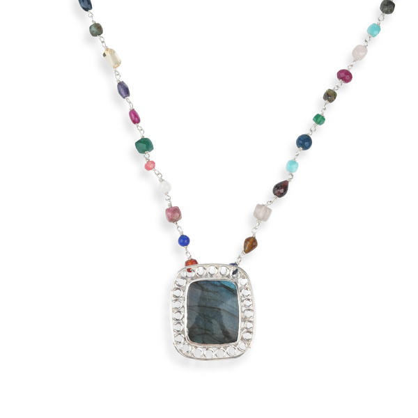 Luxe Necklace – Square Labradorite & Multicolour Stone Ganthan