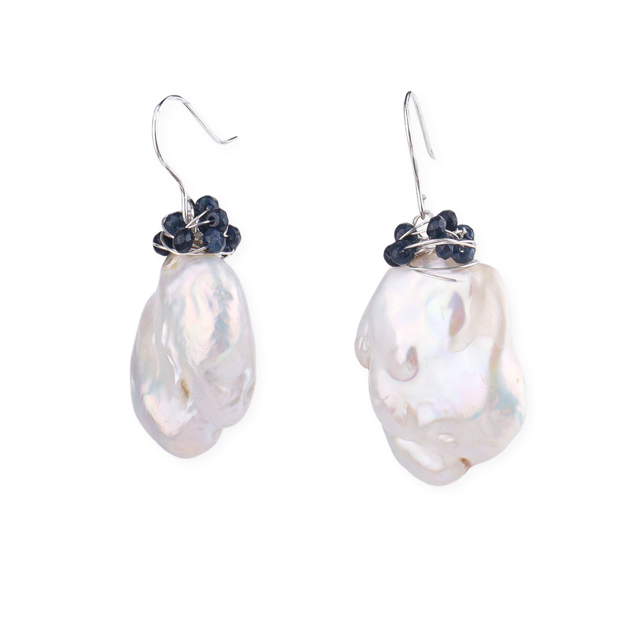 Baroque Pearl & Black Agate Silver Earrings (Project Handmade)