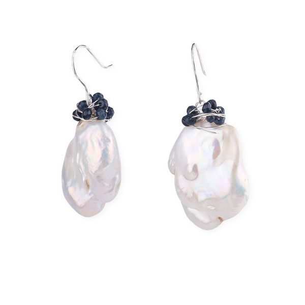 Baroque Pearl & Black Agate Silver Earrings (Project Handmade)