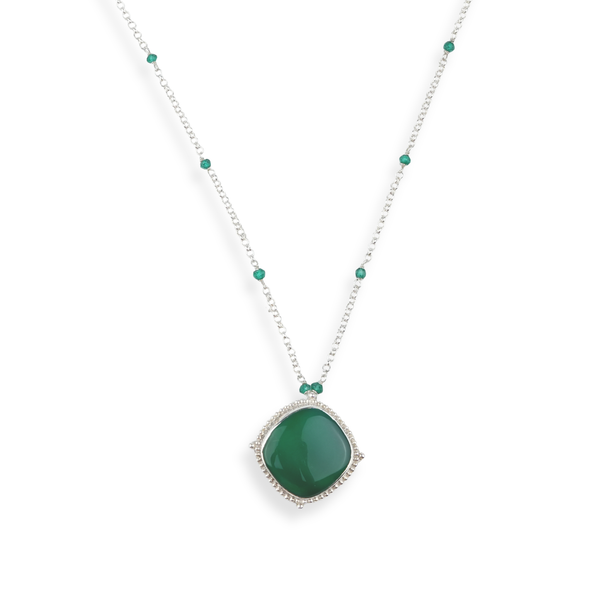 Luxe Necklace – Square Green Onyx & Chain
