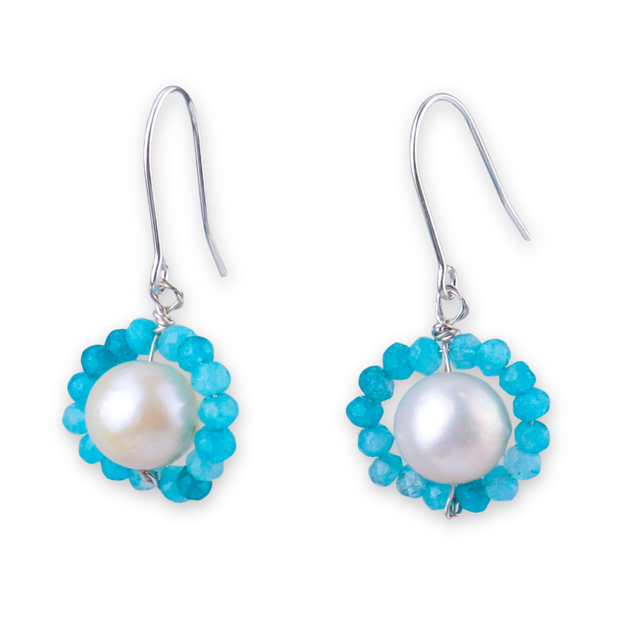 Blue Jade & Pearl Silver Earrings (Project Handmade)