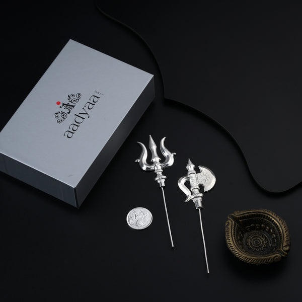 Silver Parshu Trishul Coin Gift Set for Home Decor
