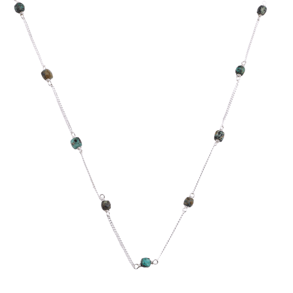 Silver chain with turquoise beads for jewelry