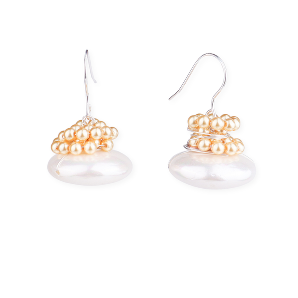 Coin & Golden Pearls Silver Earrings (Project Handmade)