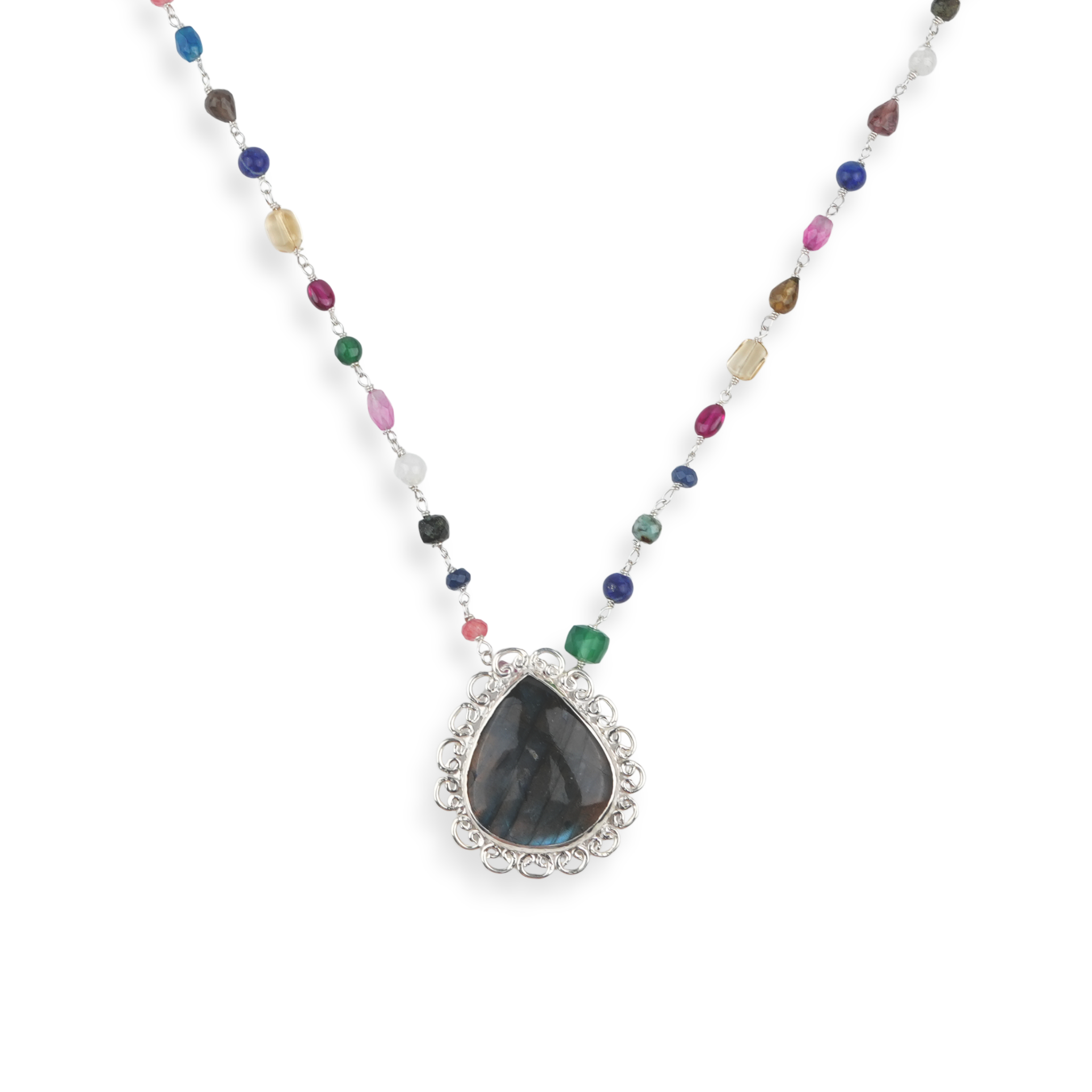 Luxe Necklace – Labradorite & Multicolour Stone Ganthan