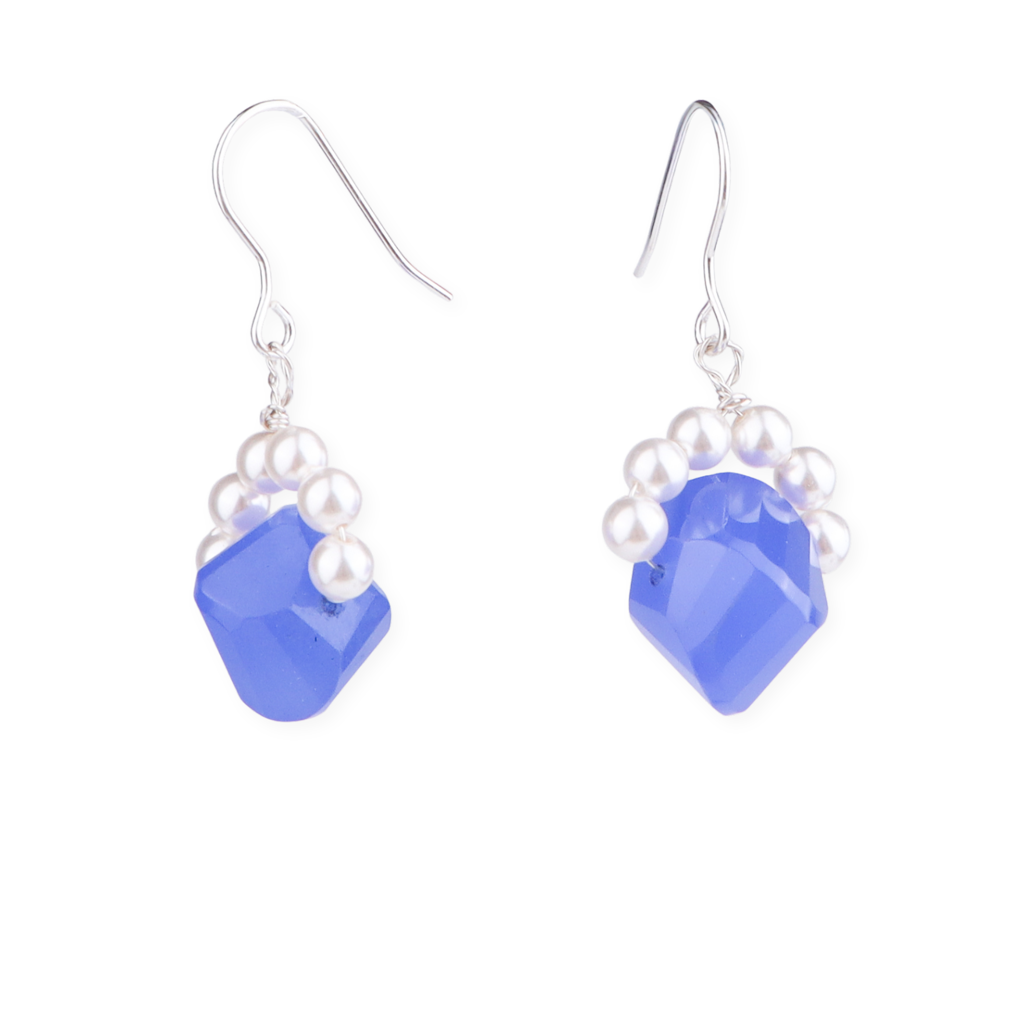 Blue Agate Silver Earrings (Project Handmade)