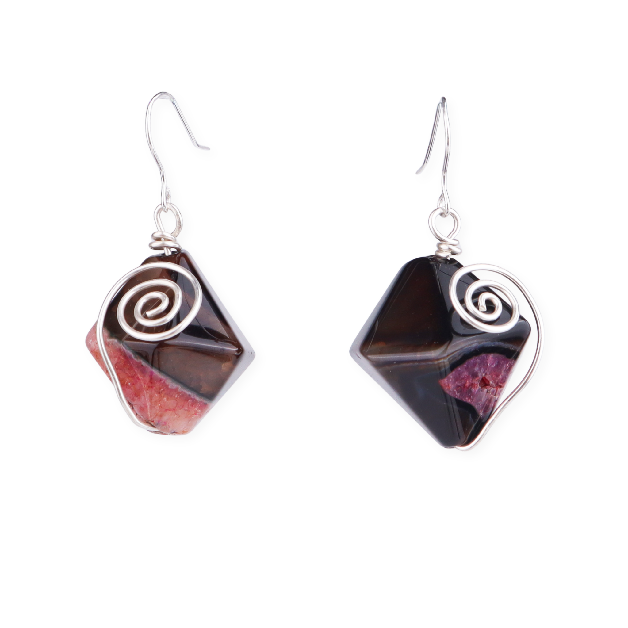 Dragon Vein Agate Silver Earrings (Project Handmade)