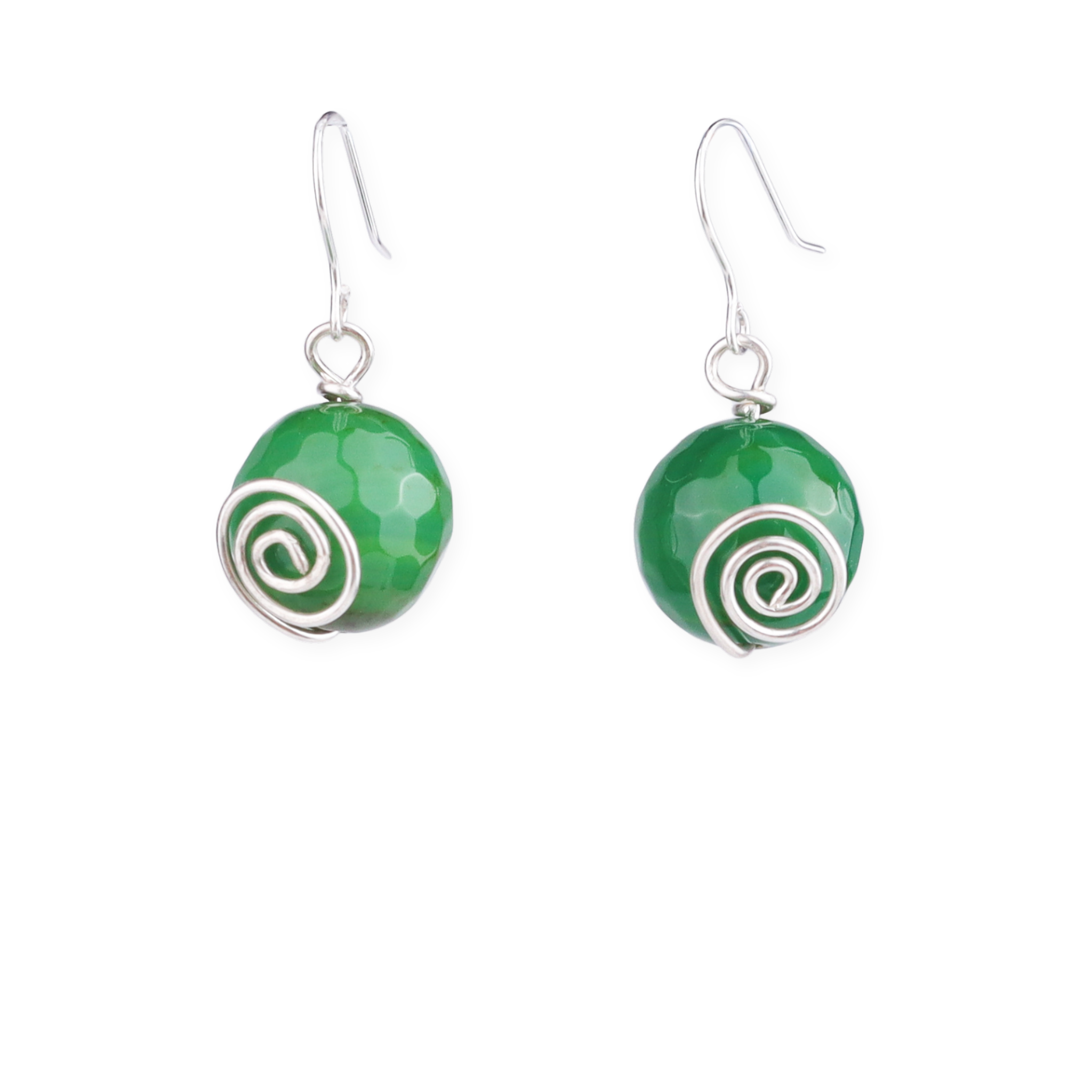 Green Agate Silver Earrings (Project Handmade)