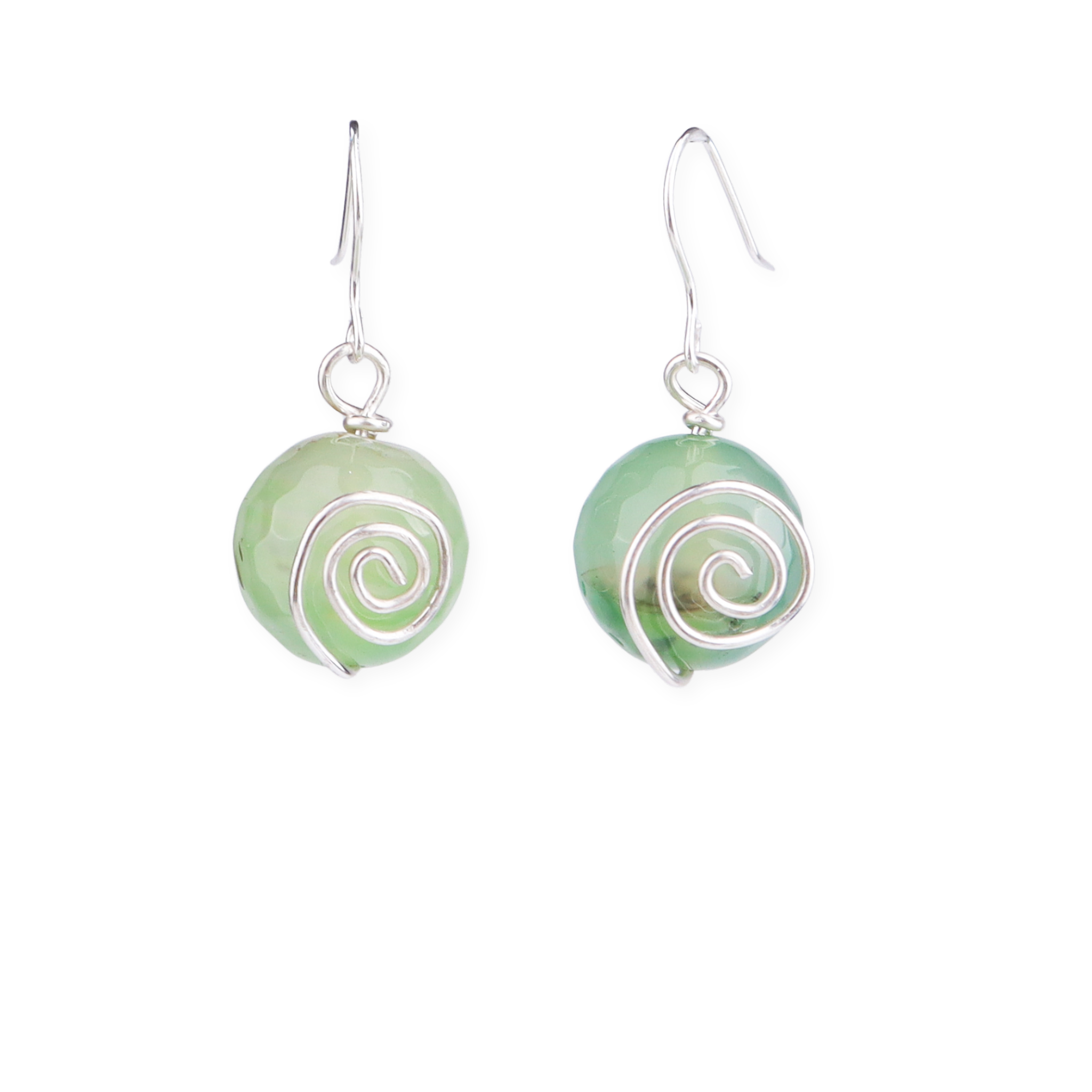 Mint Green Agate Silver Earrings (Project Handmade)