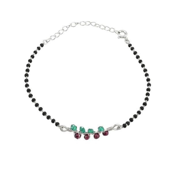 Green Onyx & Garnet Silver Mangalsutra Bracelet (Project Handmade)