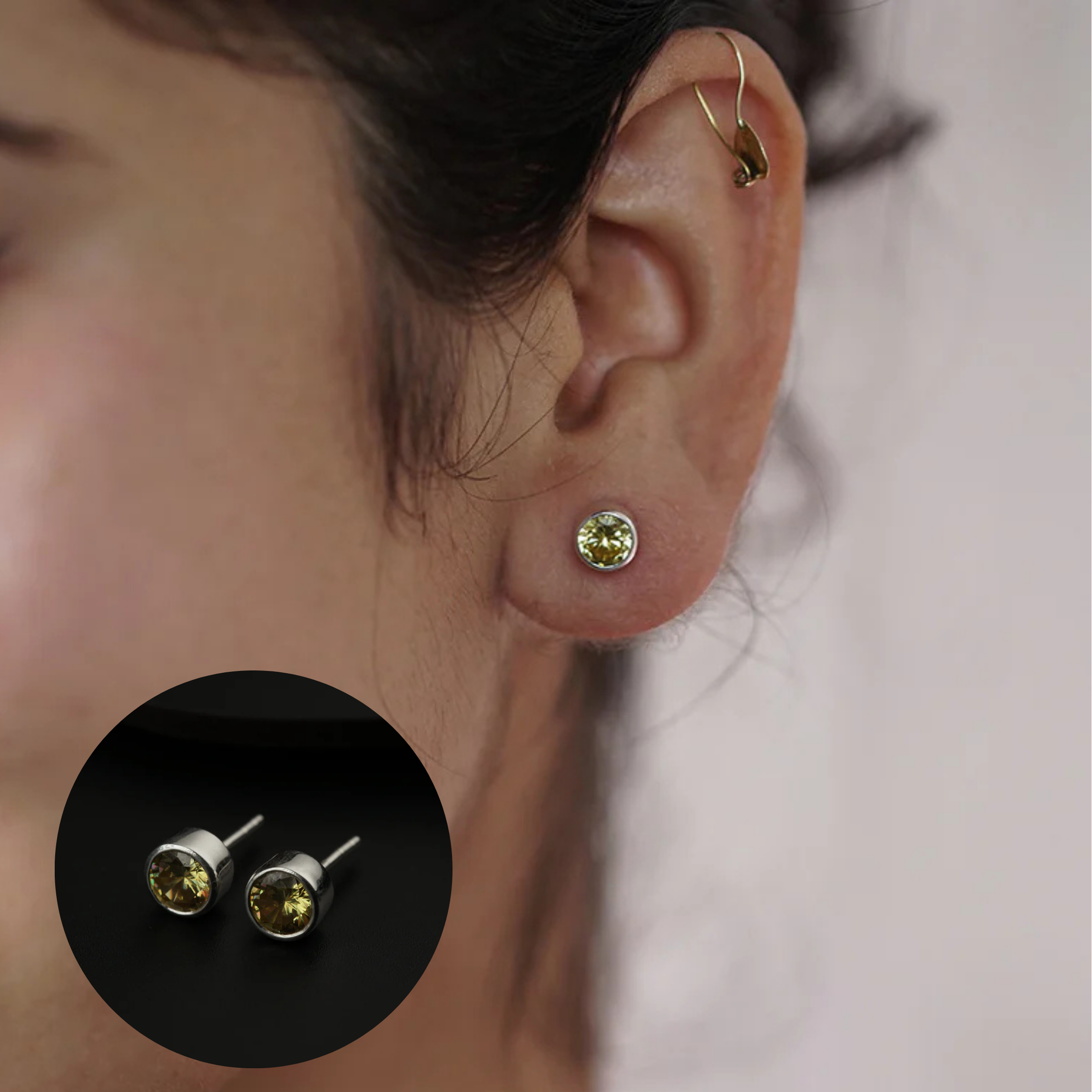 CZ Yellow Stone Silver Studs