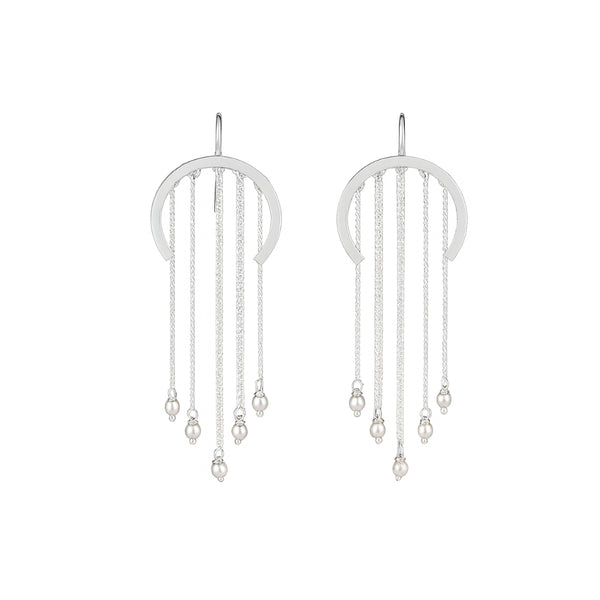 Silver C-Shape Fringe Earrings
