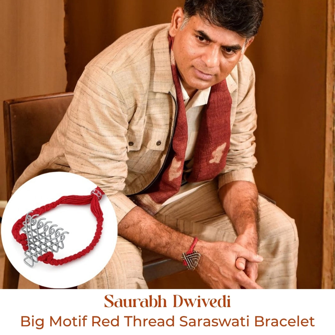 Red Thread Saraswati Bracelet – Big Motif | 92.5 Silver