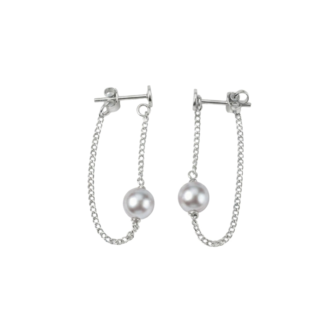 Single Pearl and Chain Earrings (Project Handmade)