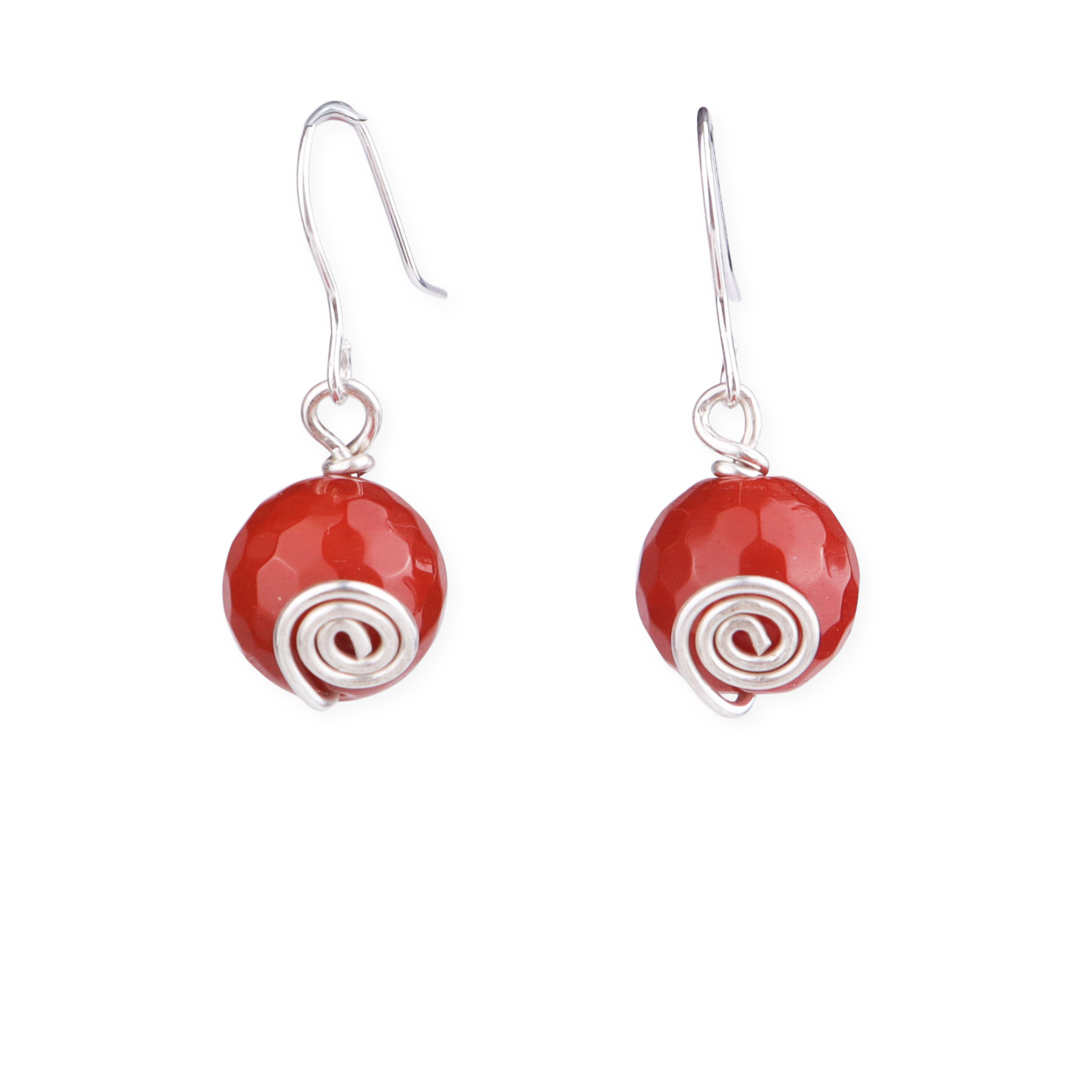 Red Agate Silver Earrings (Project Handmade)
