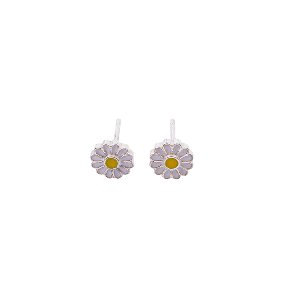 Daisy flower enamel stud earrings in sterling silver