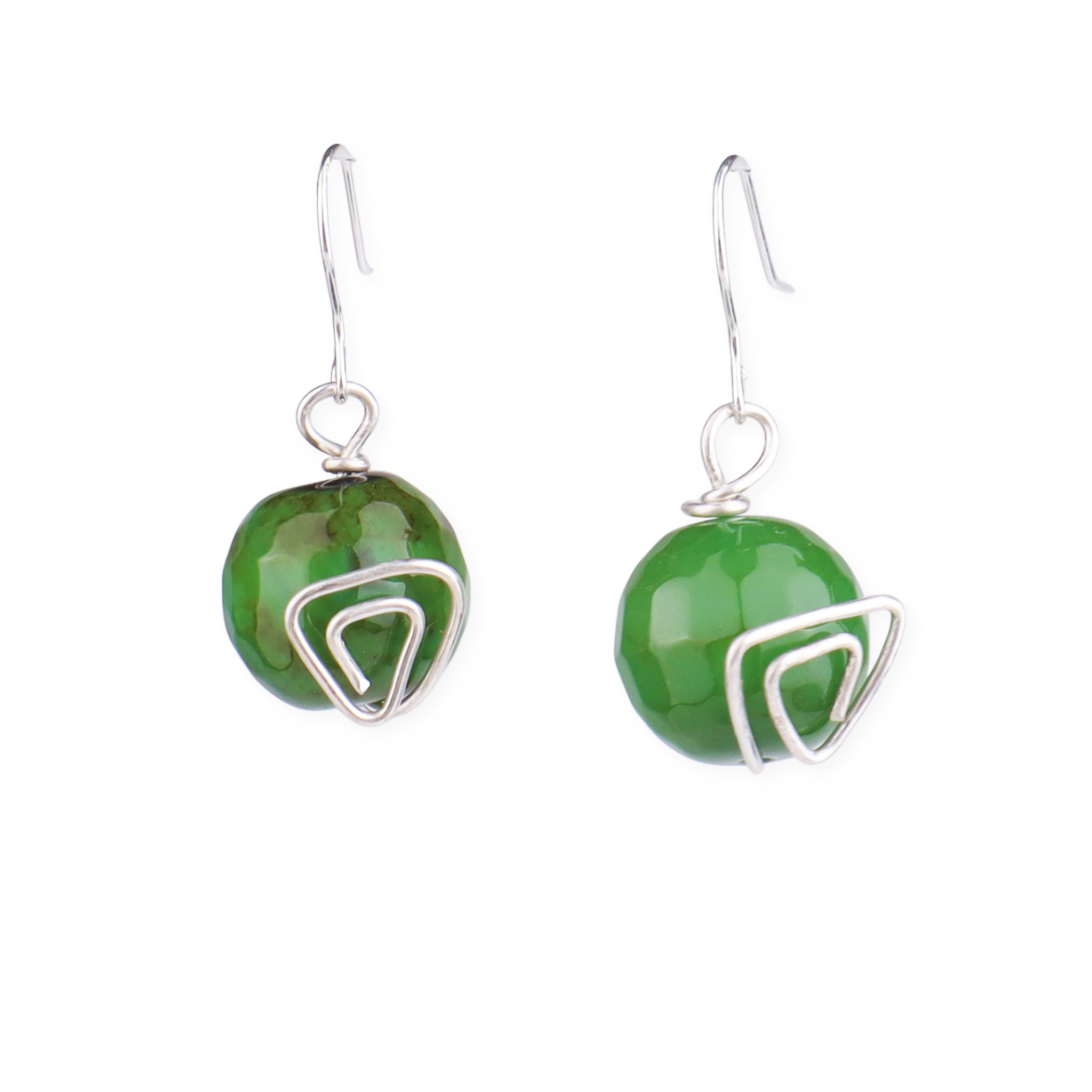 Emerald Green Agate Silver Earrings (Project Handmade)