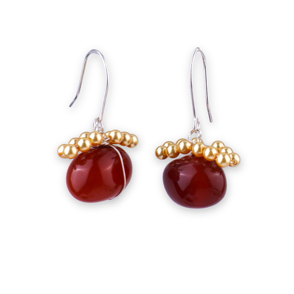 Brown Agate & Golden Pearl Silver Earrings (Project Handmade)