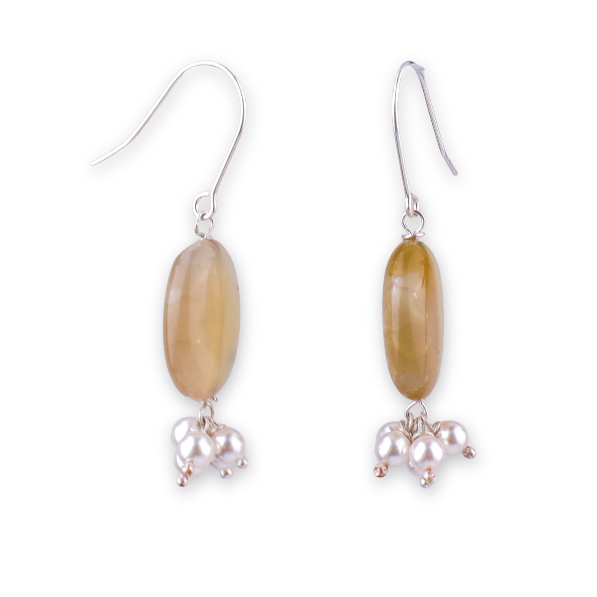 Yellow Agate & Pearl Silver Earrings (Project Handmade)